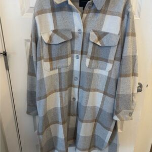 Dynamite Plaid Shacket in Cream, Gray & Brown